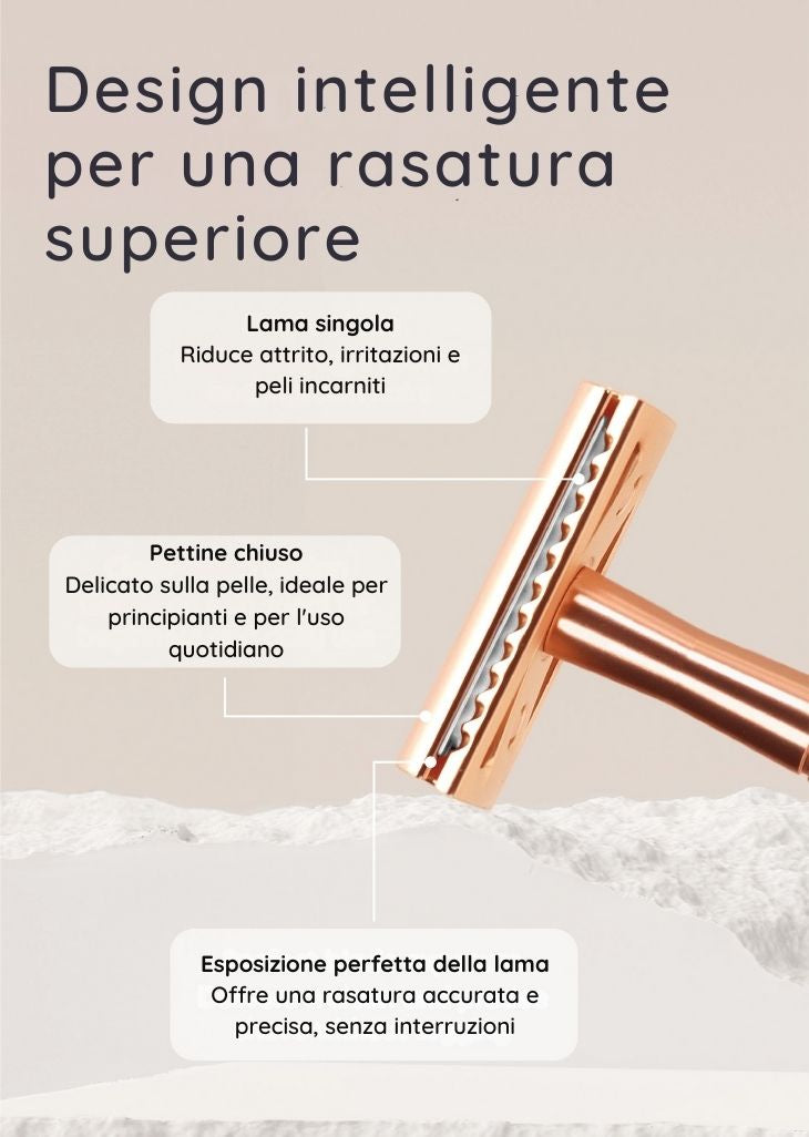 bambaw Shaving razor with features highlighted on a beige background