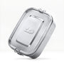 Metallic rectangular bambaw lunch box container with a lid on a white background